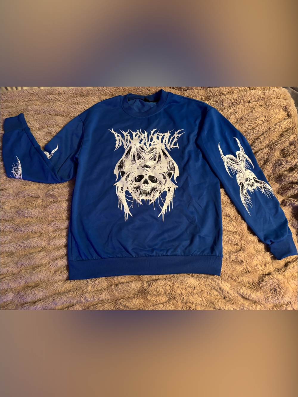 ROMWE Blue Crewneck Sweatshirt with White Skull Graphic